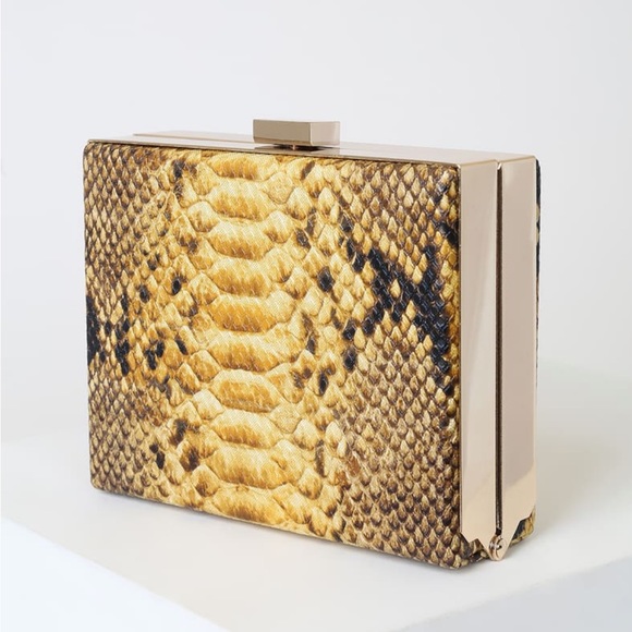 Juliana Mustard Yellow Snake Print Box Clutch - Picture 3 of 4